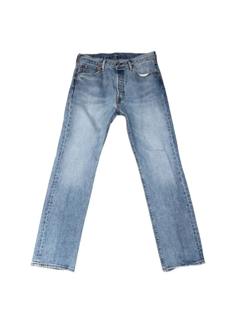 Levis 501 Button Fly Straight Leg Jeans Mens 34 31 Light Wash Stitched Pockets - Picture 2 of 8